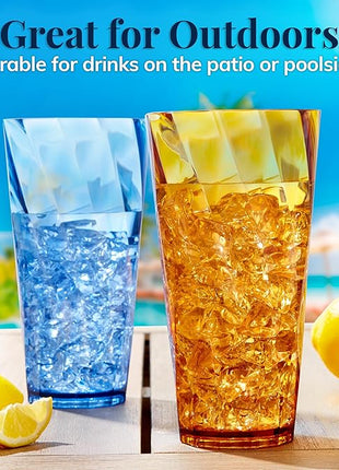 US Acrylic Optix Plastic Reusable Drinking Glasses (Set of 8) 26oz Iced-Tea Cups in Jewel Tone Colors | BPA-Free Tumblers, Made in USA | Top-Rack Dishwasher Safe