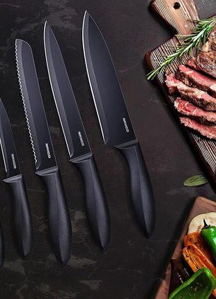 RAXCO Knife Set with Block,10-Piece Kitchen Knives Stainless Steel,Pro-sharpened for Cooking,Slicing,Mincing,Dicing,Black