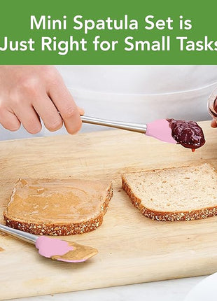 Tovolo Flex-Core Stainless Steel Handled Mini Spatula & Spoonula Set of 2, Kitchen Utensil Set, BPA-Free Silicone, Safe for Cast Iron & Cookware Dishwasher-Safe