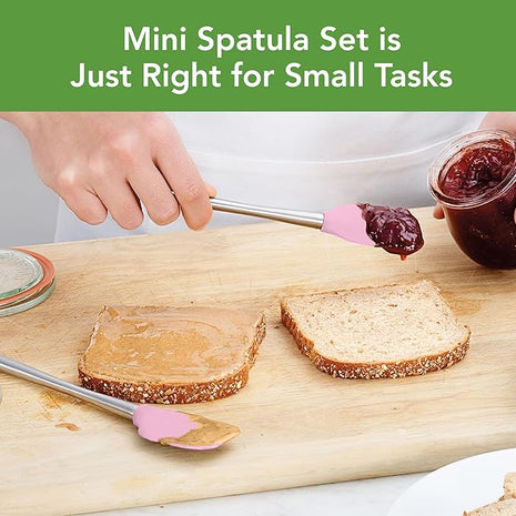 Tovolo Flex-Core Stainless Steel Handled Mini Spatula & Spoonula Set of 2, Kitchen Utensil Set, BPA-Free Silicone, Safe for Cast Iron & Cookware Dishwasher-Safe