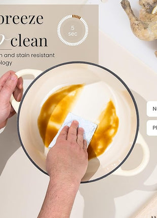 Nuovva Enamelled Cast Iron Dutch Oven Pot with Lid – 6.4 Quart Non Stick Casserole Pot – Heavy Duty & Oven Safe up to 500° F for Bread Baking, Braising, Stews, Roasting – 28cm Cream