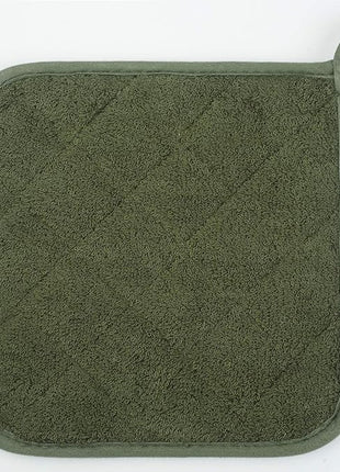 100% Cotton Kitchen Everyday Basic Terry Pot Holder Heat Resistant Coaster Potholder for Cooking and Baking Set of 5 Olive Green