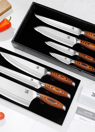 MSY BIGSUNNY 7-PCS Kitchen Knife Set, German Stainless Steel for Chef Knife Set with Pakkawood Handle, Perfect Cutlery Set Gift