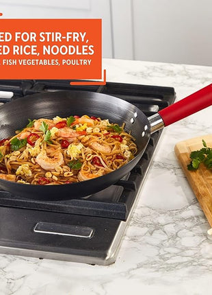 Imusa USA Inch, Red PAN-10046 12" Nonstick Carbon Steel Wok, Handle