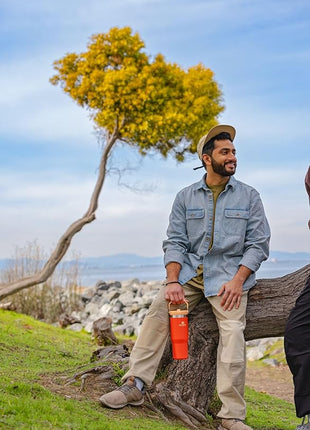 STANLEY IceFlow Flip Straw Tumbler with Handle 30 oz | Twist On Lid and Flip Up Straw | Leak Resistant Water Bottle | Insulated Stainless Steel |BPA-Free | Tigerlily