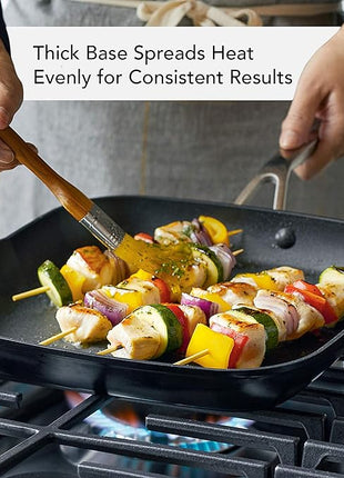 KitchenAid Hard Anodized Induction Nonstick Square Grill Pan/Griddle with Pouring Spouts, 11.25 Inch, Matte Black