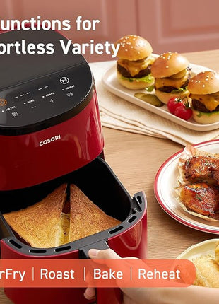 COSORI Air Fryer 2.1 Qt, 4-in-1 Small Mini Airfryer, Bake, Roast, Reheat, 97% Less Oil, Compact & Quiet, Nonstick & Dishwasher Safe Basket, 30 In-App Recipes with Nutrition Facts, Auto-Shut Off, Red