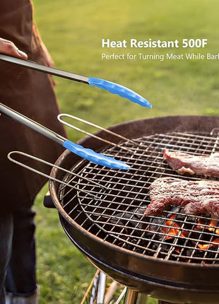 Silicone Spatulas Set Turners Tongs Cooking Utensils Set High Heat Resistant Kitchen Scraper Spatulas for Cooking Mixing Baking BPA Free Dishwasher Safe, Blue