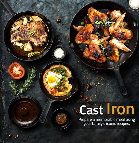 Utopia Kitchen Cast iron Skillets 3 Piece Set, Chefs Pan, Pre Seasoned Cast iron Skillets, 6, 8 & 10 Inches, Easy Use in the Oven, Stove, Grill, or Campfire, Black