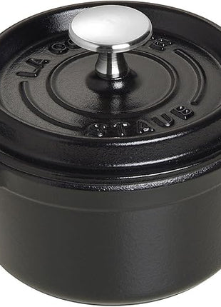 STAUB Cast Iron Dutch Oven 0.75-qt Round Cocotte, Made in France, Serves 1, Matte Black