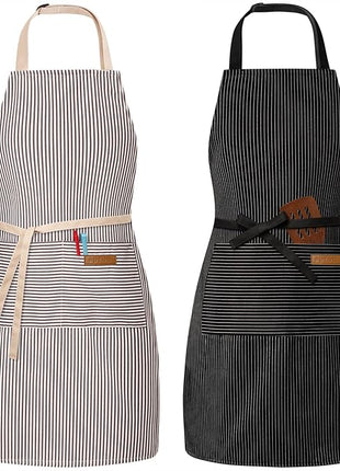 2 Pack Adjustable Bib Apron with 2 Pockets Chef Cooking Kitchen Restaurant Aprons for Women Men