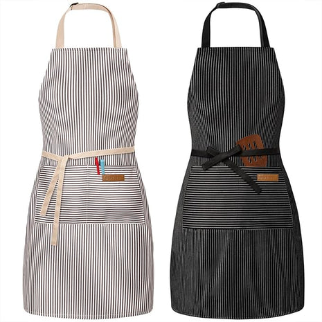 2 Pack Adjustable Bib Apron with 2 Pockets Chef Cooking Kitchen Restaurant Aprons for Women Men