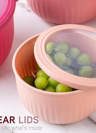 COOK WITH COLOR Prep Bowls with Lids- Wide and Deep Nesting Plastic Small Mixing Bowl Set with Lids, 12 Piece Set - Deep Bowls, Rose