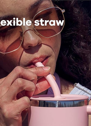 Hydro Flask Travel Tumbler with Handle, Lid and Straw - Insulated Stainless Steel in 24 Oz Aloe