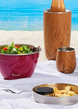S'well Stainless Steel Salad Bowl Kit 64oz, Wild Cherry, Comes with 2oz Mini Canister and Removable Tray for Organization, Leakproof, Easy to Clean, Dishwasher Safe