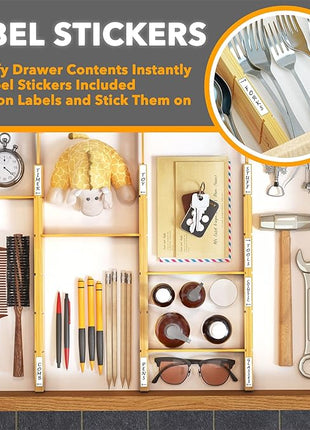 SpaceAid Bamboo Drawer Dividers with Inserts and Labels, Kitchen Adjustable Drawer Organizers, Expandable Organization for Home, Office, Dressers, 4 Dividers with 9 Inserts (17"-22" Natural)