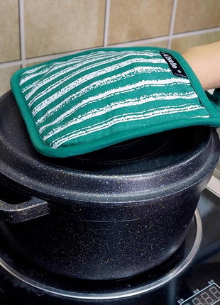 Silicone Pot Holders Set of 3 Heat Resistant & Non Slip Potholders, Professional Oven Hot Pads with Pockets Mitts for Kitchen Cooking Baking Barbecue (Emerald Green, 3)