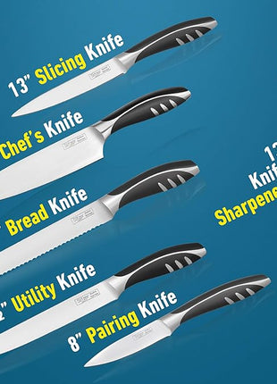 Slitzer Germany 7-Piece Chef's Knife Set, Ergonomically Designed, Professional Grade Chef Knives, Great addition to any kitchen