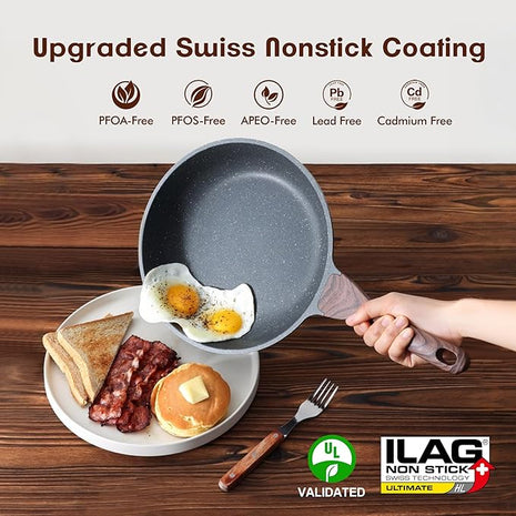 SENSARTE Nonstick Frying Pan Skillets, Swiss Granite Coating Omelette Pans, Healthy Cookware Chef's Pans, Free of Intentionally Added PFOA (9.5+11 Inch)