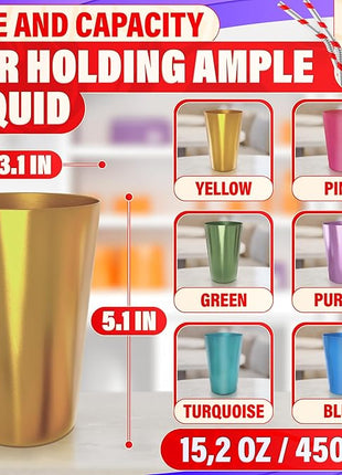 Retro Aluminum Cups 15 oz Set of 6 - Christmas Metal Tumblers for Cold Drinks, Festive Color-Finished Metal Cups for Drinking, Stackable and Dishwasher-Safe, for Home, Camping, Patio & Holiday Parties