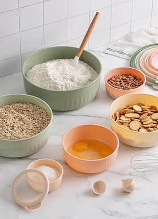 COOK WITH COLOR Prep Bowls with Lids- Wide and Deep Nesting Plastic Small Mixing Bowl Set with Lids, 12 Piece Set - Wide Bowls, Mint/Pink