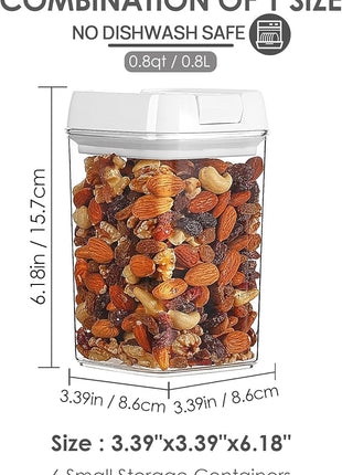 Vtopmart 6 PCS Airtight Food Storage Containers, BPA Free Plastic Snack Containers with Easy Lock Lids, for Kitchen Pantry Organization and Storage, Include 24 Labels, 0.8L