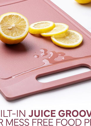 COOK WITH COLOR Non-Slip Cutting Board Set – Kitchen Essentials with Easy Grip Handle for Meat, Veggies, and Fruits, 3 Cutting Boards, Rose