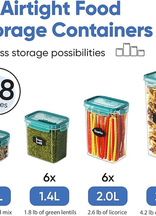 Chef's Path Airtight Food Storage Containers with Lids, 24 pcs (Teal Color) Plastic Kitchen and Pantry Organization for Dry Food, Flour and Sugar, BPA Free