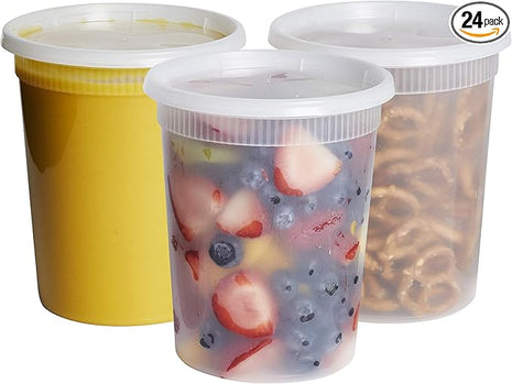 GUSTO [32 oz. - 24 Count Plastic Deli Containers with Lids - Disposable Food Storage Containers With Airtight Lids, Ideal for Soups, Stews, and Meal Prep