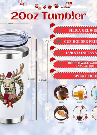 StarSpeed 20oz Christmas Tumbler Bulk with Lid and Straw, Stainless Steel Double Wall Vacuum Insulated Travel Mug, Powder Coated Coffee Cups for Hot and Cold Drinks,Funny Christmas Gifts for Women Men