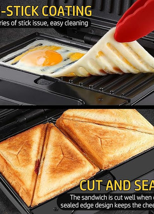 OSTBA 3 in 1 Sandwich Maker Panini Press Waffle Iron Set with 3 Removable Non-Stick Plates, 750 W Toaster Perfect for Sandwiches Grilled Cheese Steak, Black