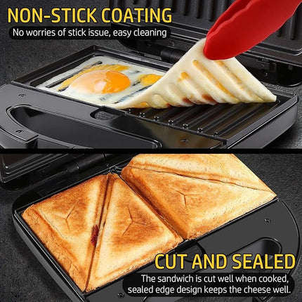 OSTBA 3 in 1 Sandwich Maker Panini Press Waffle Iron Set with 3 Removable Non-Stick Plates, 750 W Toaster Perfect for Sandwiches Grilled Cheese Steak, Black