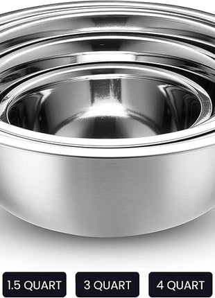 WHYSKO Stainless Steel Mixing Bowl Set, 10 Piece Stainless Steel Mixing Bowls with Lids Set for Food Prep Storage and Serving, Dishwasher Safe for Kitchen Baking Cooking, Silver