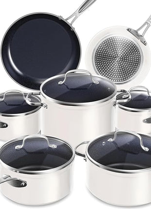 Nuwave Healthy Duralon Blue Ceramic Nonstick Cookware Set, Diamond Infused Scratch-Resistant, PFAS Free, Dishwasher & Oven Safe, Induction Ready & Evenly Heats, Tempered Glass Lids & Stay-Cool Handles