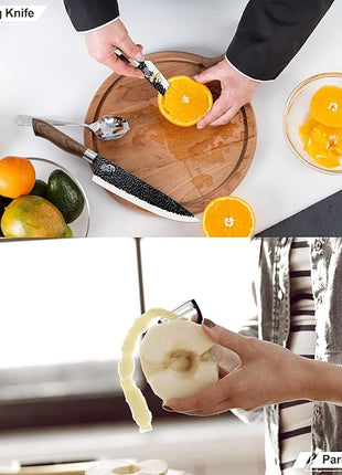 Numola 6 Pieces Black Professional Chef Knife Set, BBQ Meat Knives for Cooking, Forged Kitchen Knife with High Carbon Stainless Steel Cutlery Ergonomic Design Handle with Box for Couples Gift