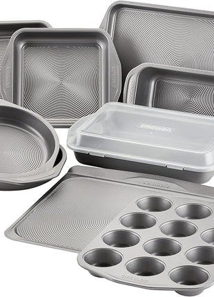 Circulon Total Nonstick Bakeware Set with Nonstick Bread Pan, Cookie Sheet, Baking Pan, Baking Sheet, Cake Pan and Muffin/Cupcake Pan - 10 Piece, Gray
