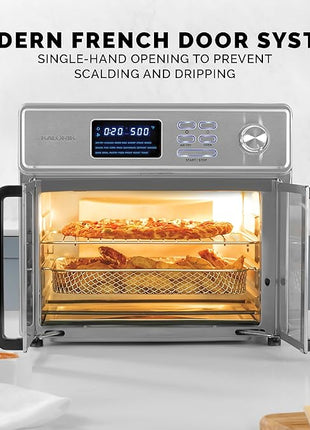 Kalorik MAXX Air Fryer Oven, 26 Quart 10-in-1 Countertop Toaster Oven & Air Fryer Combo - Fry, Bake, Roast, Rotisserie, & More, Large Glass French Doors & 9 Accessories, 1700-Watts, Stainless Steel