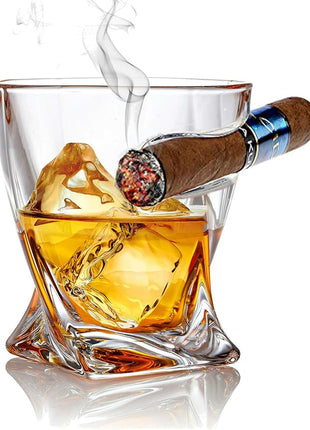 Whiskey Glasses set of 2 - Crystal Old Fashioned Rock Glass Scotch Bourbon and Spirits 10 Ounce Liqueur Tumbler with Side Rest