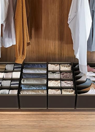 Simple Houseware 4-Pack Drawer Organizer Set - Closet Dividers for Underwear, Socks, Bras, Scarves, Ties - Foldable Non-Woven Storage Boxes, Brown