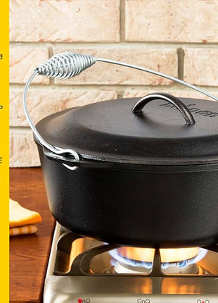 Lodge 9 Quart Pre-Seasoned Cast Iron Dutch Oven with Lid - Wire Bail Handle for Easy Transfer from Cooking Surface to Table - Use in the Oven, on the Stove, on the Grill or over the Campfire - Black