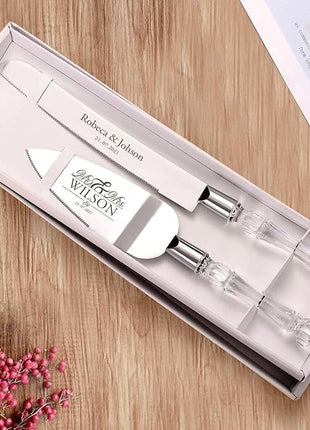 AW BRIDAL Personalized Wedding Cake Knife and Server Set, Silver Cake Cutter Set for Wedding Birthday, Pie Server Gift for Bride and Groom//DK2201CPP04//