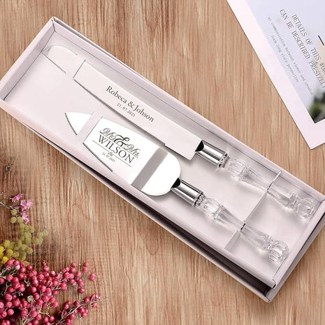 AW BRIDAL Personalized Wedding Cake Knife and Server Set, Silver Cake Cutter Set for Wedding Birthday, Pie Server Gift for Bride and Groom//DK2201CPP04//