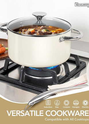 MICHELANGELO Ceramic Pots and Pans Set Non Stick - 8 Pcs Ceramic Cookware Set Non Toxic, Healthy Cooking Set with Ergonomic Handle, Oven Safe & Compatible with All Stovetops - Cream