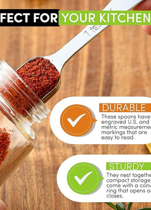 Spring Chef Stainless Steel Measuring Spoons Set of 8 with Leveler, Metal Teaspoon & Tablespoon Measuring Spoons for Dry & Liquid Ingredients, Fits in Spice Jars - Kitchen Gadgets For Baking & Cooking