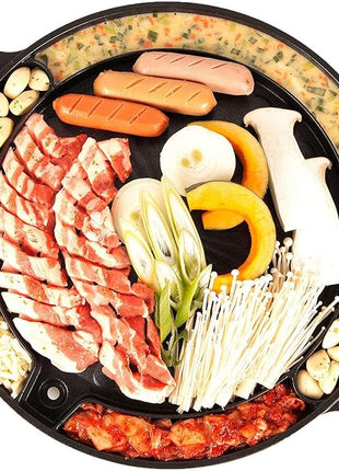 COOKKING - Master Grill Pan, Korean Traditional BBQ Grill Pan - Stovetop Nonstick Indoor/Outdoor Smokeless BBQ Cast Aluminum Grill Pan