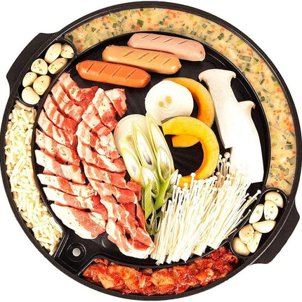 COOKKING - Master Grill Pan, Korean Traditional BBQ Grill Pan - Stovetop Nonstick Indoor/Outdoor Smokeless BBQ Cast Aluminum Grill Pan