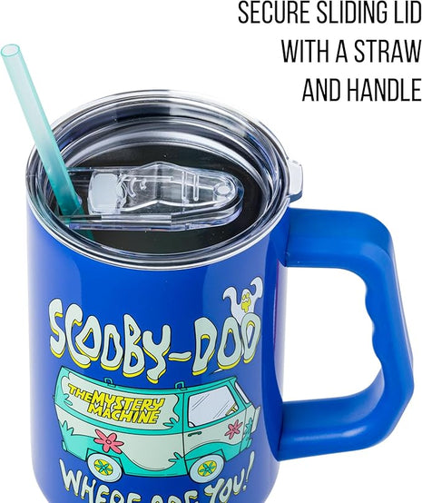 Silver Buffalo Scooby-Doo “Where Are You!” Stainless Steel Tumbler with Handle Featuring The Mystery Machine, Fits in Standard Cup Holder, 40 Ounces (Pack of 12)