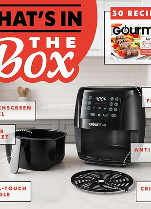 Gourmia Air Fryer Oven Digital Display 4 Quart Large AirFryer Cooker 12 1-Touch Cooking Presets, Black and Stainless Steel Accents Fry Force GAF486