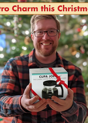 Cupa Joe Coffee Mug – 20oz Borosilicate Glass Diner Pot Mug with Spill-Proof Lid – Funny Novelty Gift for Coffee Lovers, Dads, Office, Travel & More