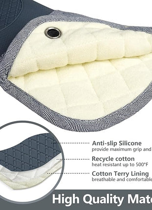 Professional Microwave Silicone Oven Mitts one Pair, Kitchen Mitten Set for Heat Resistant with 500 Degrees, Kitchen Gloves Pot Holder for BBQ Cooking Baking (Gray)